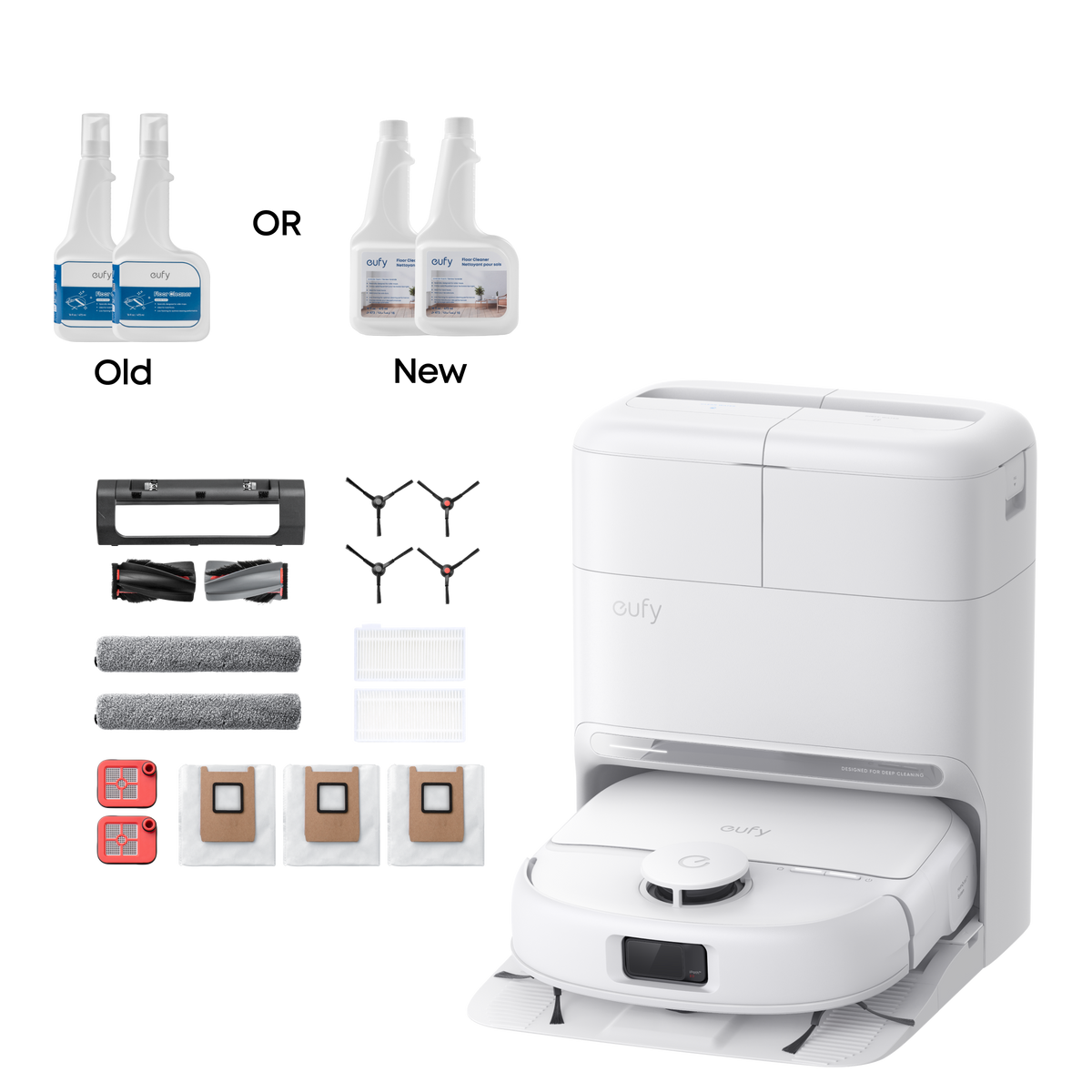 eufy Robot Vacuum Omni C28 White + Replacement Kit + Cleaning Solution ×2 White