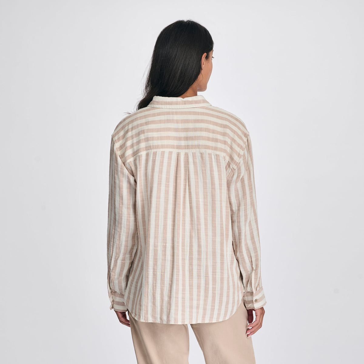 Eddie Bauer Women's Woven Stripe Cotton Long Sleeve Shirt alternate view 4