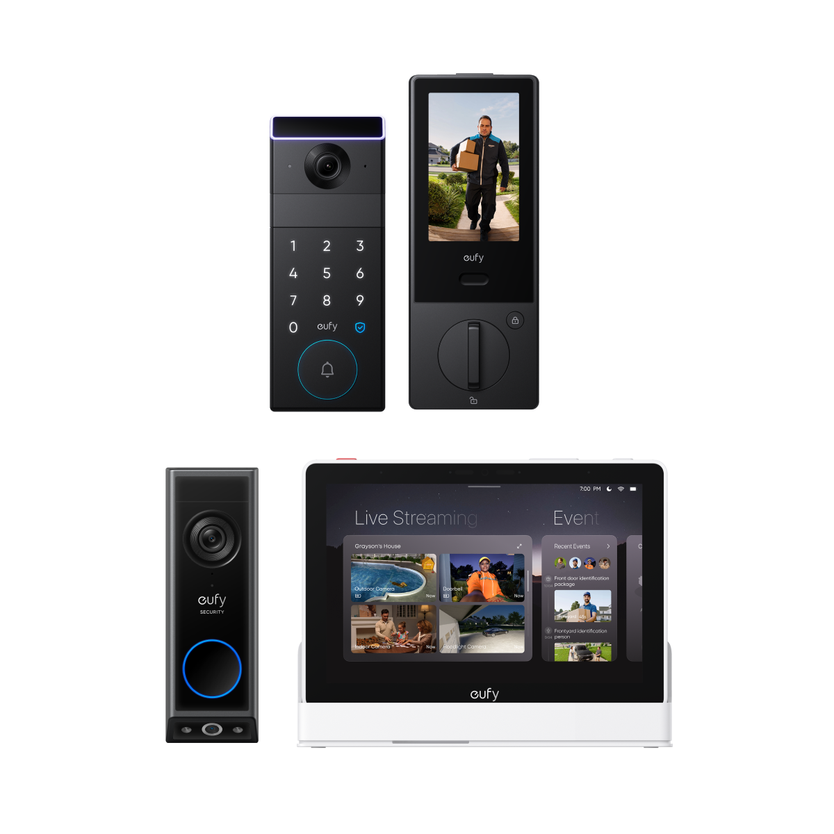 eufy FamiLock S3 Max + Video Doorbell E340 + eufy Smart Display E10 White